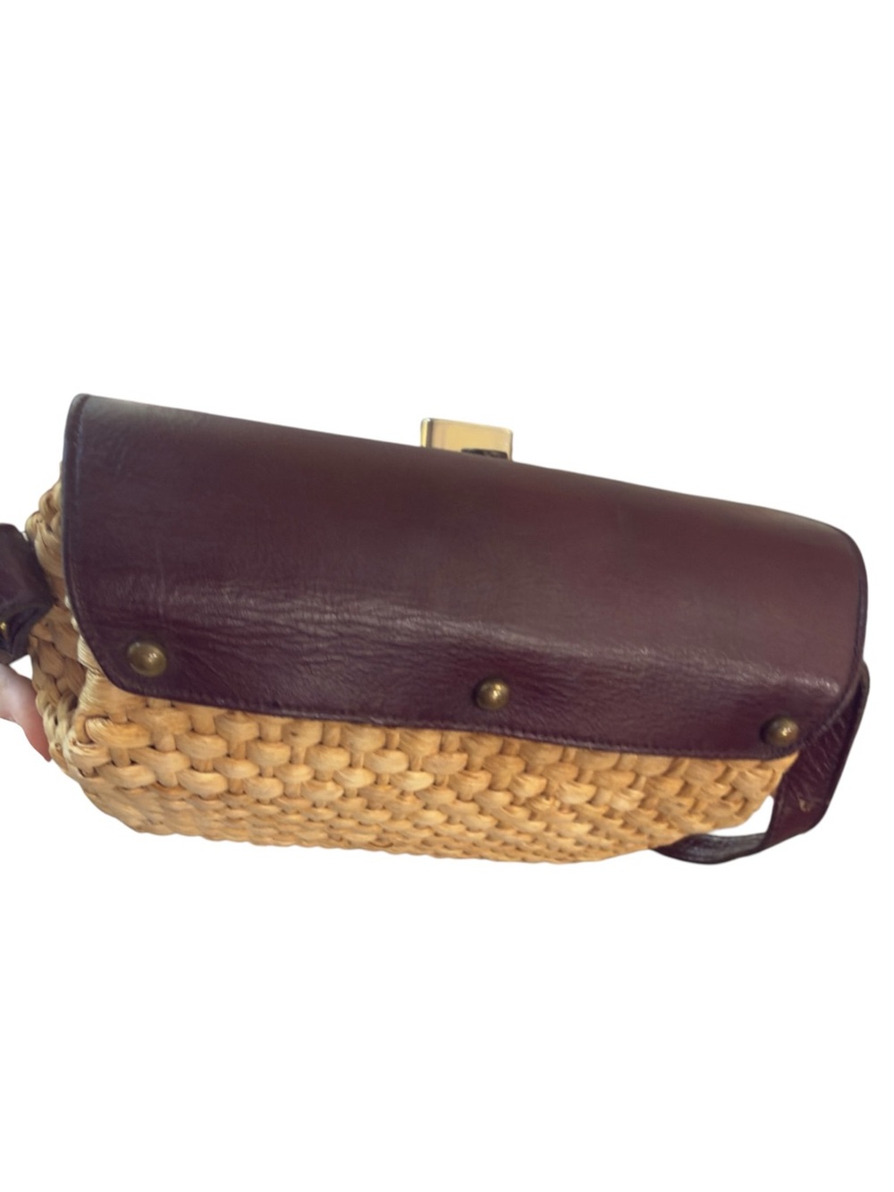 Etienne Aigner Vintage Woven Straw Crossbody Flap Bag Purse Oxblood Burgundy. - Picture 12 of 16
